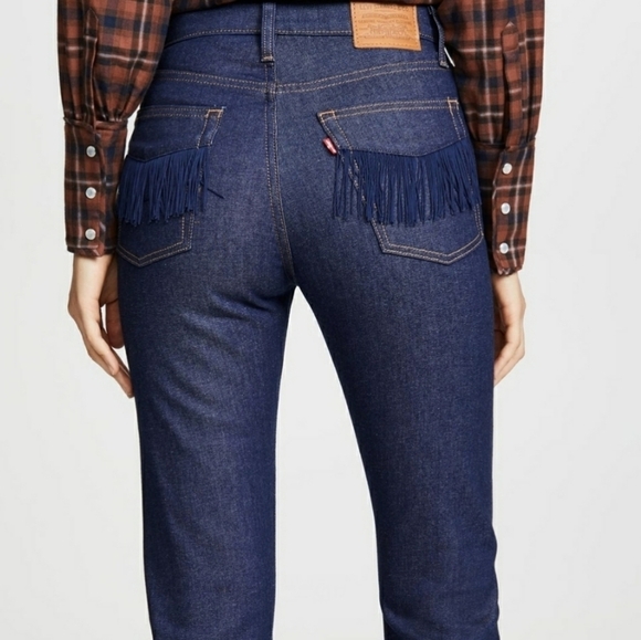 LEVI’S Wedgie Straight Fringe Pocket Blue Jeans - Picture 4 of 12